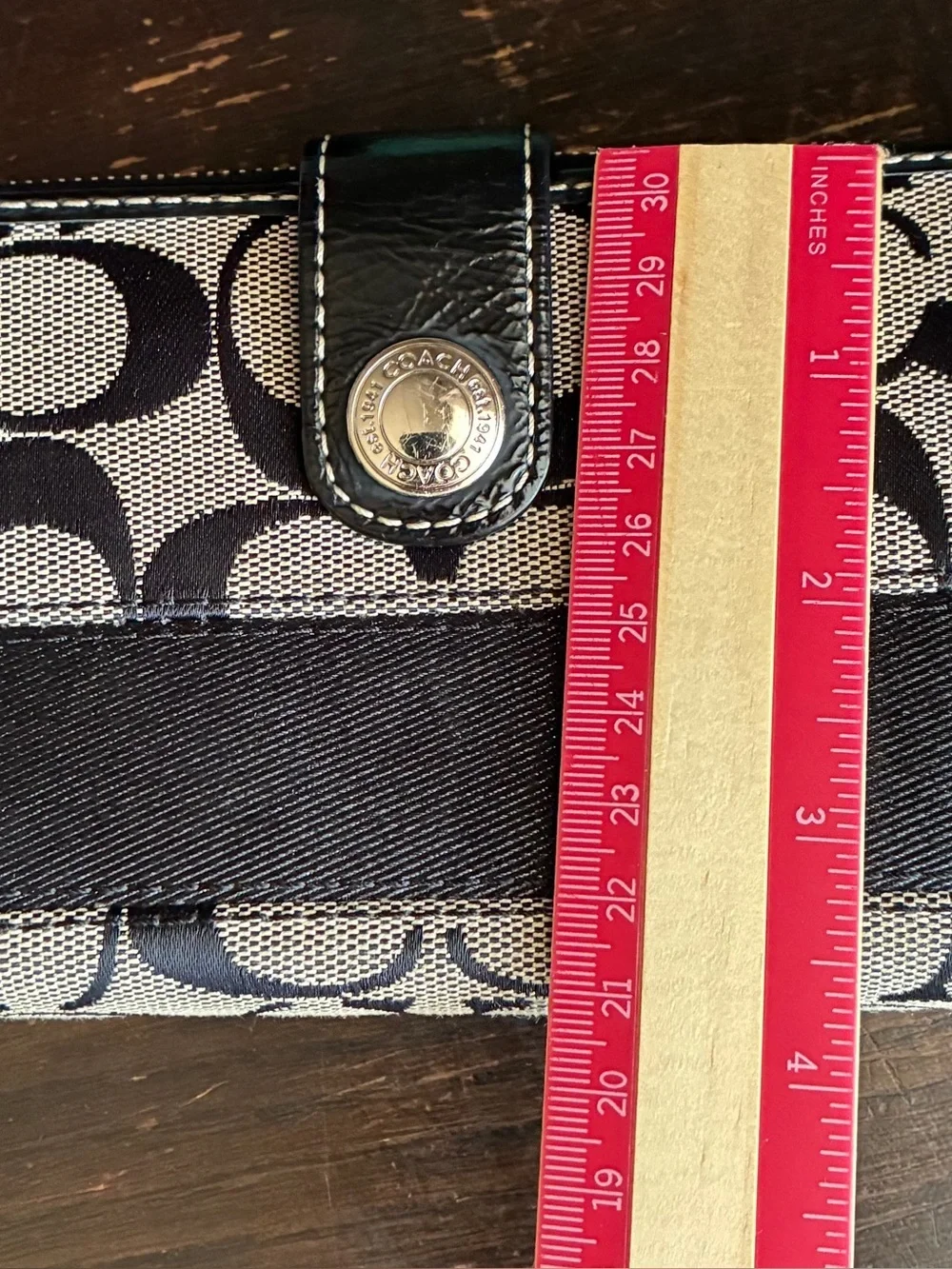 Coach Black and Cream Signature Snap Wallet